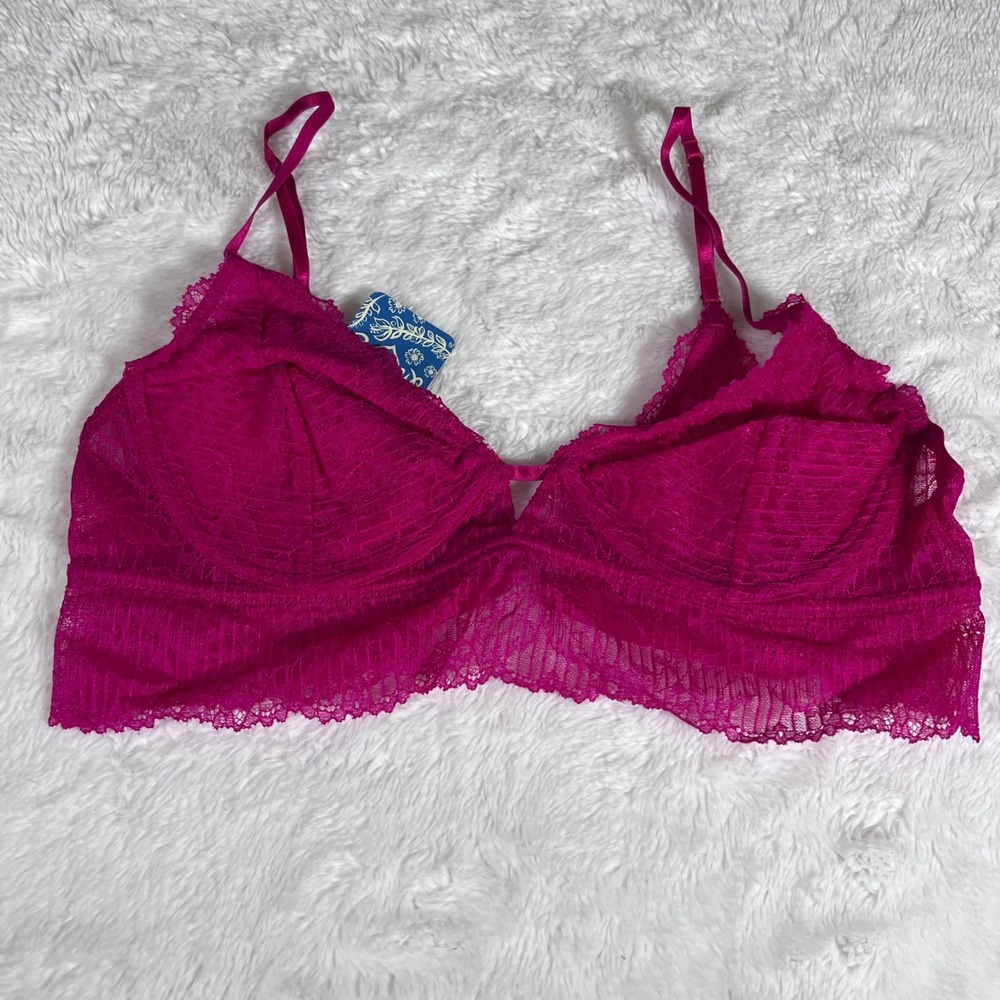 Free People Alyssa Underwire Bra Fuschia Fantastic Pink Lace Size Medium NWT‎